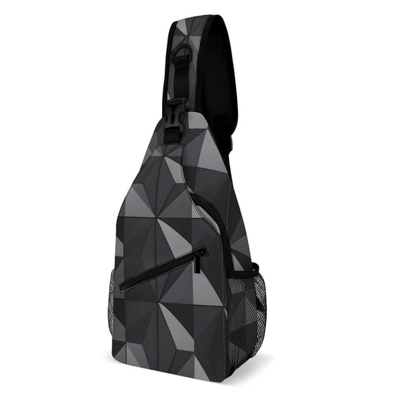 Full Print Chest Bag 8×15in Outer Large Bag On Both Sides Of Mesh Bag Inside Pocket Design Sponge Pad Shoulder Strap Dark Gray Geometric Patterns_1 (2)