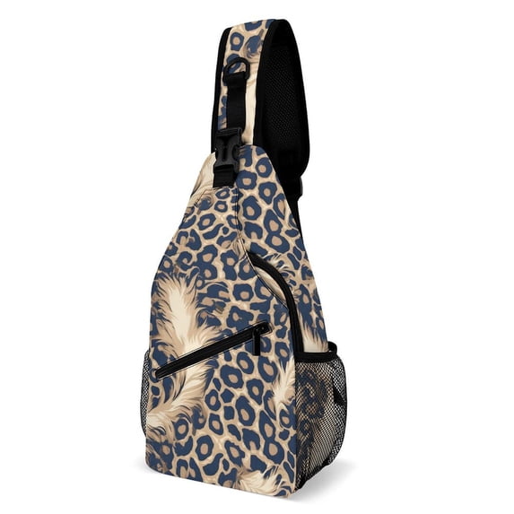 Full Print Chest Bag 8×15in Outer Large Bag On Both Sides Of Mesh Bag Inside Pocket Design Sponge Pad Shoulder Strap Leopard Skin Print Style LightSkyBlue_1