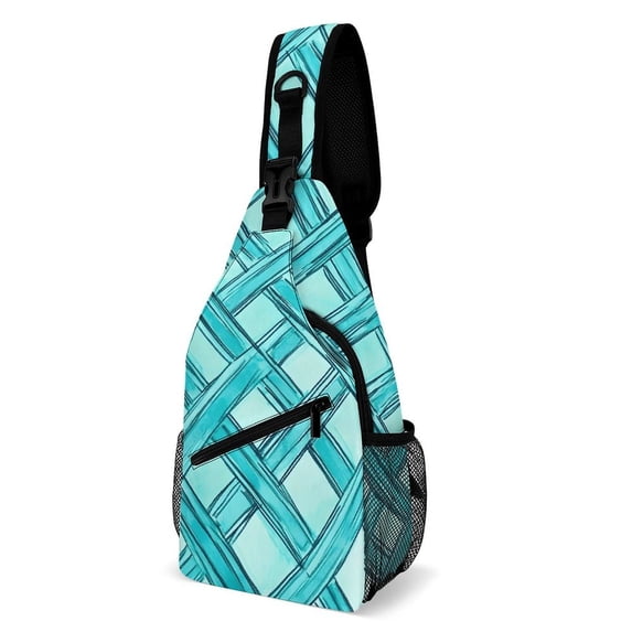 Full Print Chest Bag 8×15in Outer Large Bag On Both Sides Of Mesh Bag Inside Pocket Design Sponge Pad Shoulder Strap Turquoise Moroccan Trellis Hand-drawn Sketch_62922_2