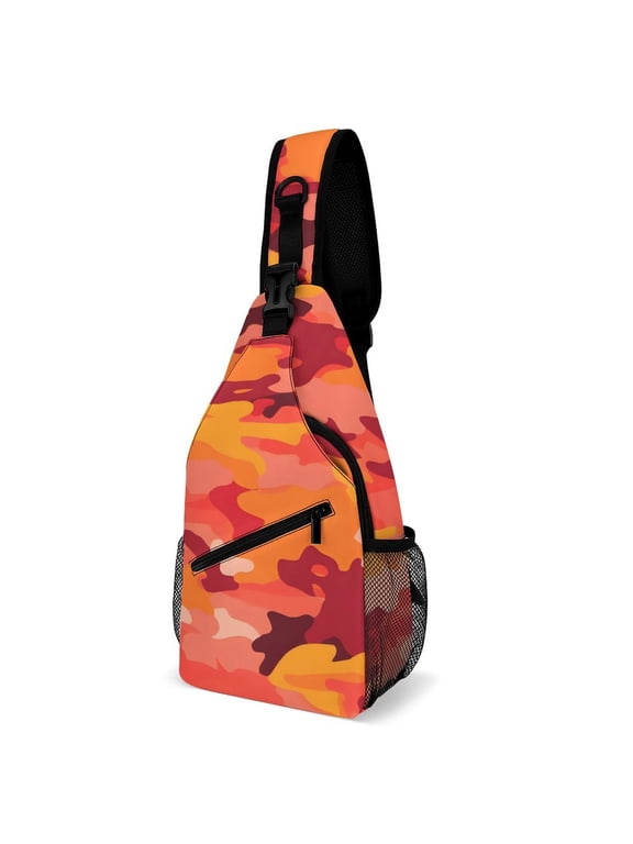 Full Print Chest Bag 815in Outer Large Bag On Both Sides Of Mesh Bag Inside Pocket Design Sponge Pad Shoulder Strap Vector Camouflage Pattern Orange Red_1