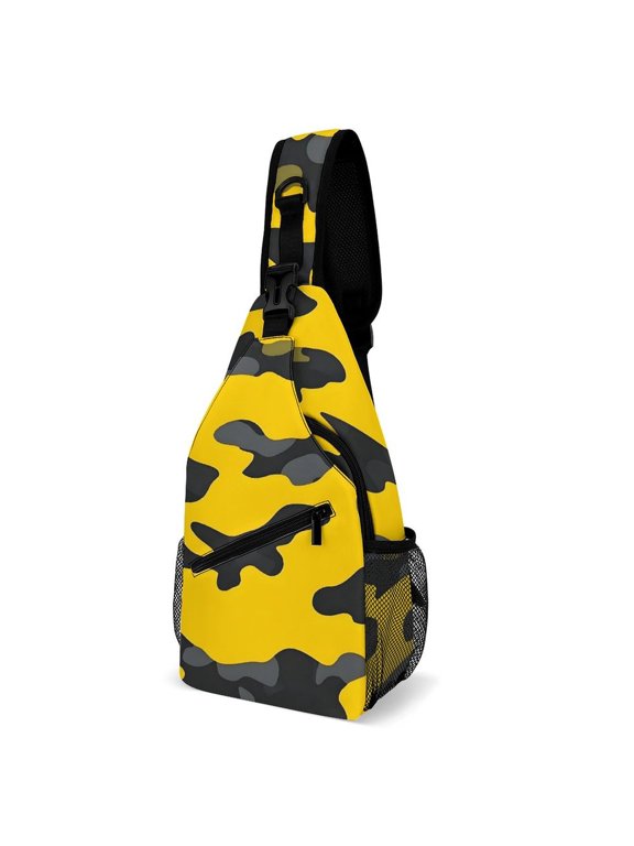 Full Print Chest Bag 815in Outer Large Bag On Both Sides Of Mesh Bag Inside Pocket Design Sponge Pad Shoulder Strap Vector Camouflage Pattern Yellow_2