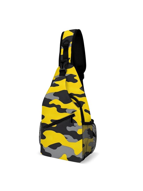 Full Print Chest Bag 815in Outer Large Bag On Both Sides Of Mesh Bag Inside Pocket Design Sponge Pad Shoulder Strap Vector Camouflage Pattern Yellow_4