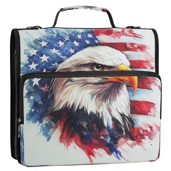 Full-Print Water-Resistant 3-Ring Binder Bag - 34.531.5(9+3)cm - Polyester Material - Ideal for School and Office Use，Bald Eagle
