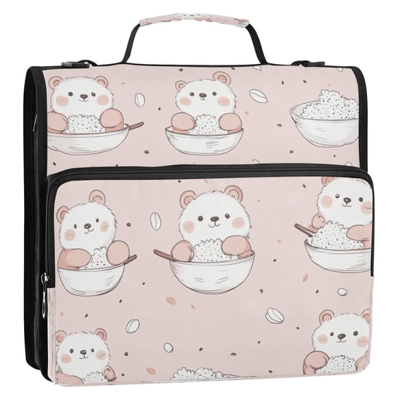 Full-Print Water-Resistant 3-Ring Binder Bag - 34.531.5(9+3)cm - Polyester Material - Ideal for School and Office UseBear and Rice Dumpling