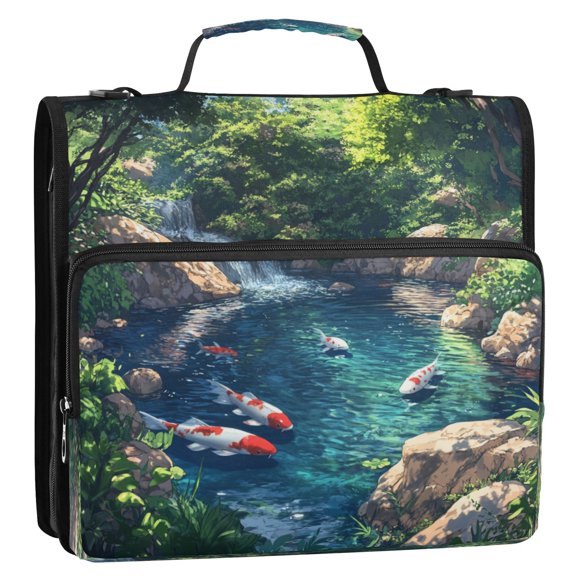 Full-Print Water-Resistant 3-Ring Binder Bag - 34.531.5(9+3)cm - Polyester Material - Ideal for School and Office UseKoi Carps