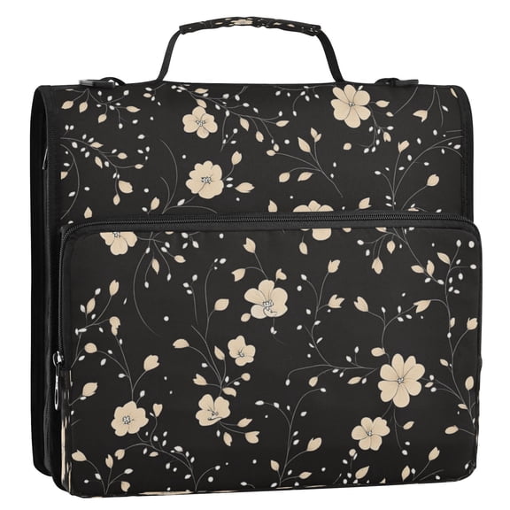 Full-Print Water-Resistant 3-Ring Binder Bag - 34.531.5(9+3)cm - Polyester Material - Ideal for School and Office Use，Many Small Flowers