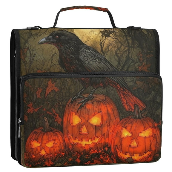 Full-Print Water-Resistant 3-Ring Binder Bag - 34.531.5(9+3)cm - Polyester Material - Ideal for School and Office Use，Raven