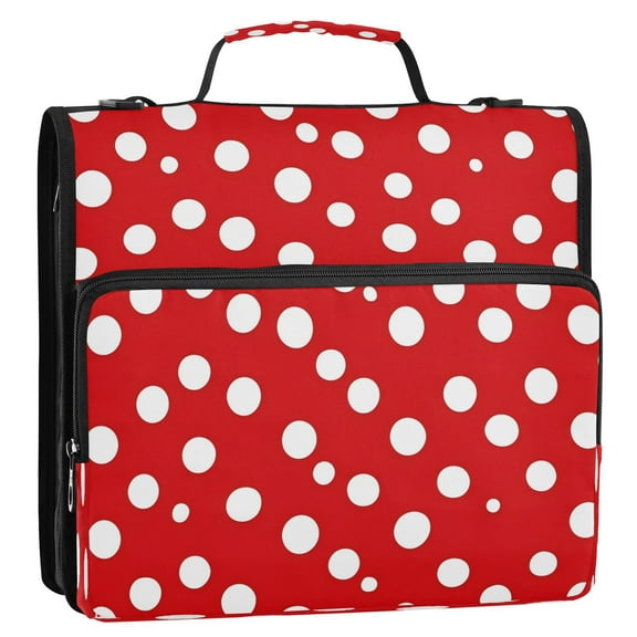 Full-Print Water-Resistant 3-Ring Binder Bag - 34.531.5(9+3)cm - Polyester Material - Ideal for School and Office UseRed and White Polka Dot