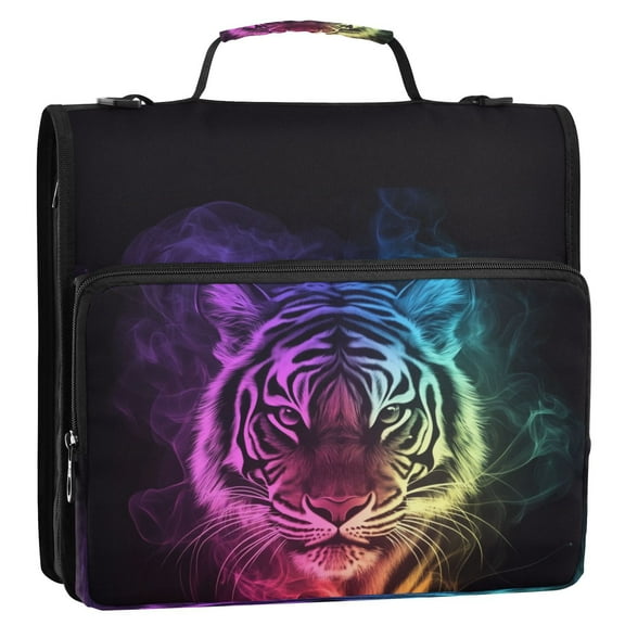 Full-Print Water-Resistant 3-Ring Binder Bag - 34.531.5(9+3)cm - Polyester Material - Ideal for School and Office Use,Tiger
