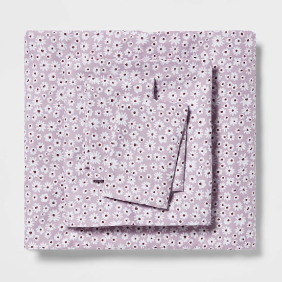 Full Printed Microfiber Sheet Set Light Purple Daisy - Polyester, OEKO-TEX Certified, 170 Thread Count
