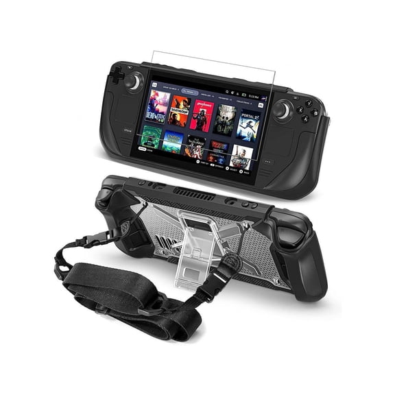 Full Protective Shockproof Case for Steam Deck, Back Shell Case Cover Compatible with Steam Deck with Foldable Kickstand, Screen Protector, Shoulder Strap
