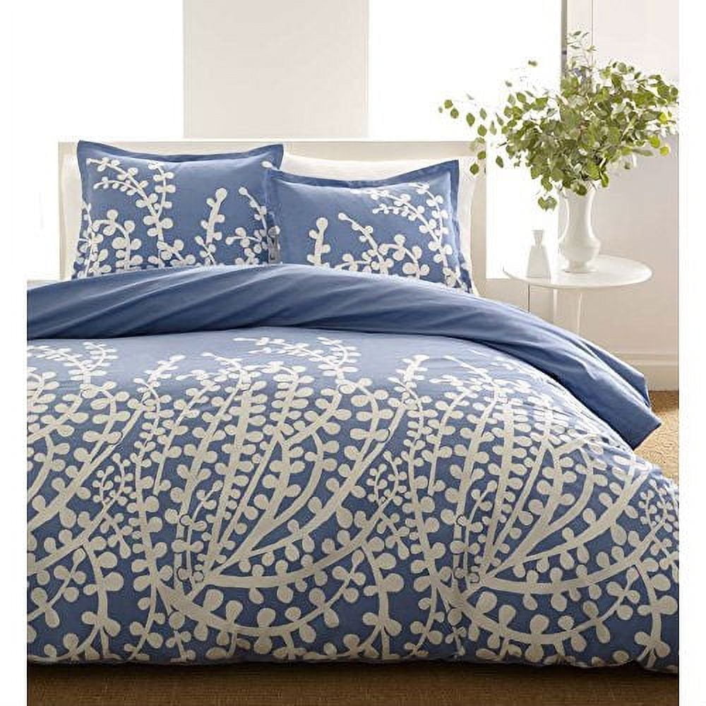 Full / Queen 100Percent Cotton 3Piece Comforter Set with Blue White