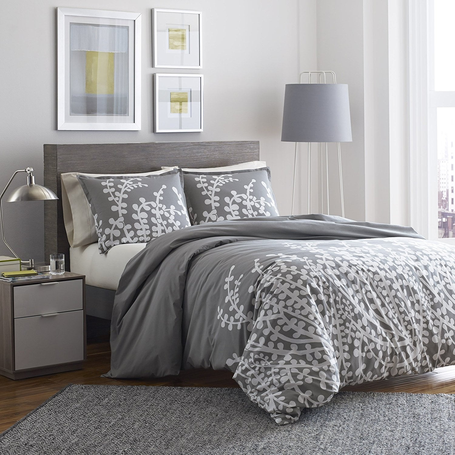 Gray and White Cotton Reversible Full Comforter Set