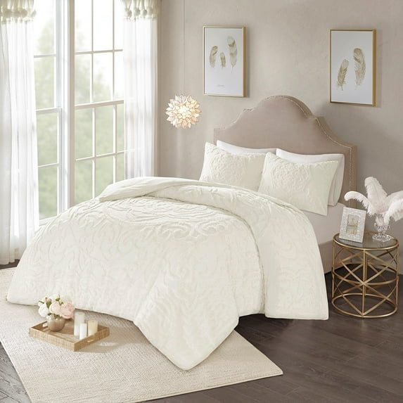 Bed Sets Full/Queen 3-Piece Tufted Cotton Chenille Medallion Duvet Cover Set,Comforter Sets