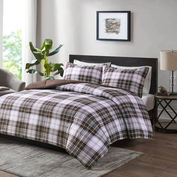 Full/Queen 3M Scotchgard Down Alternative Comforter Set, All Season Microfiber Bedding Set with 2 Shams, Multicolor Plaid
