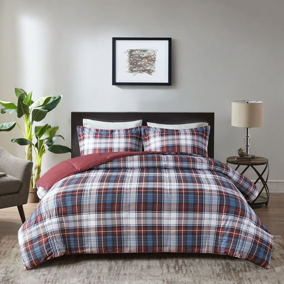 Full/Queen Down Alternative Comforter Set with 3M Scotchgard, Multicolor Plaid Microfiber Bedding Set Includes 1 Comforter & 2 Shams, All Season Hypoallergenic