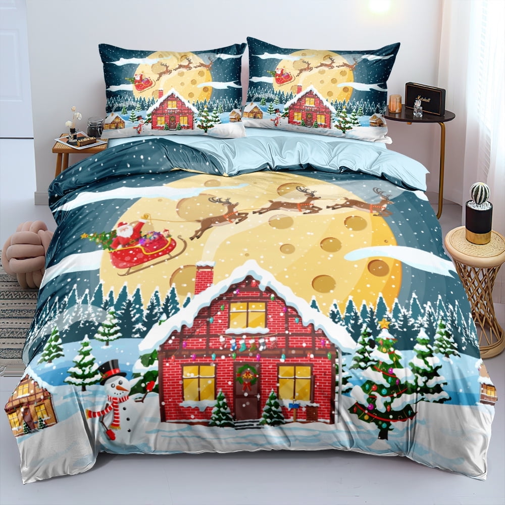 Full/Queen Christmas Bedding Sets Christmas Deer Snowman Snowflake