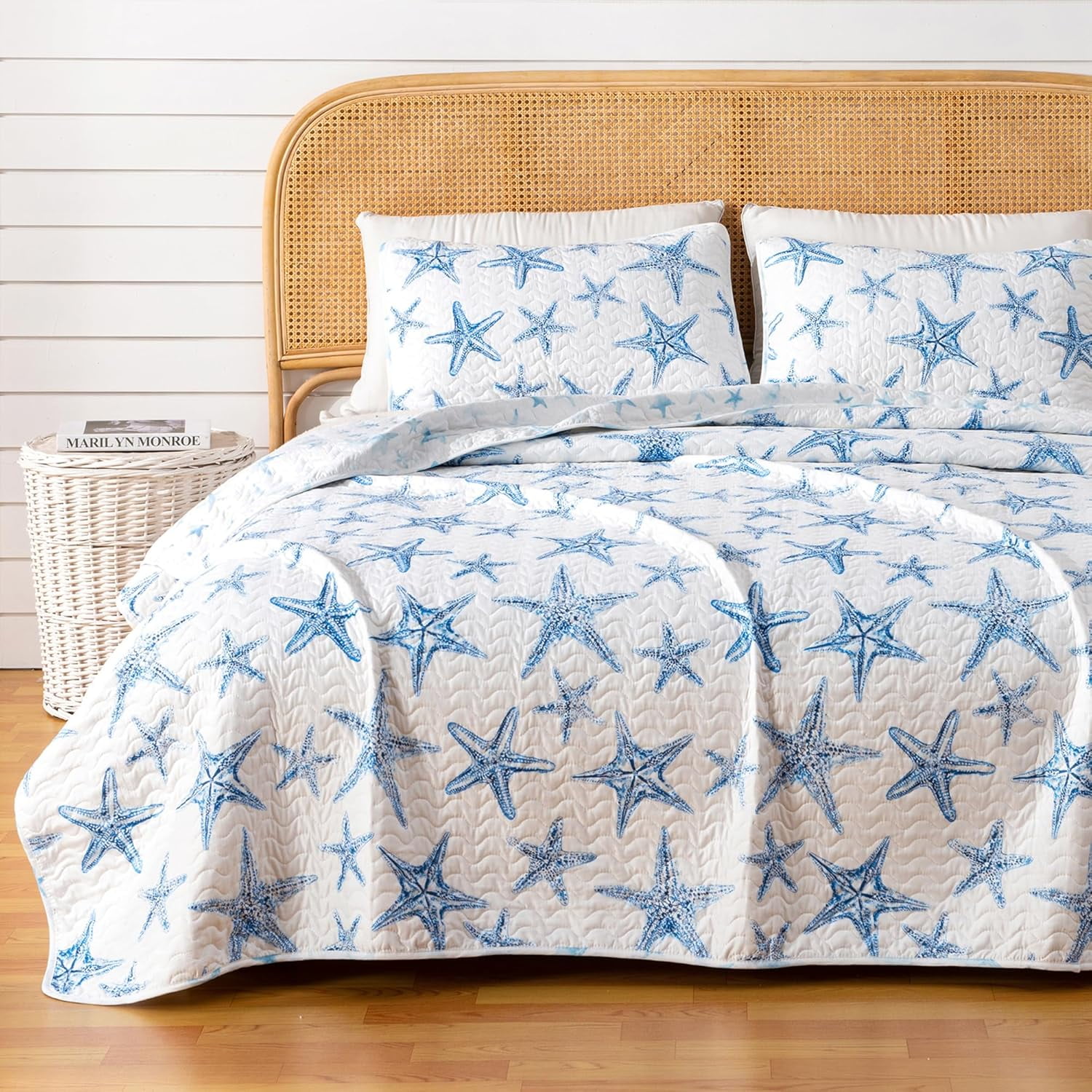 Full / Queen Coastal Quilt Bedding Set, Summer Coastal Quilt with Shams ...