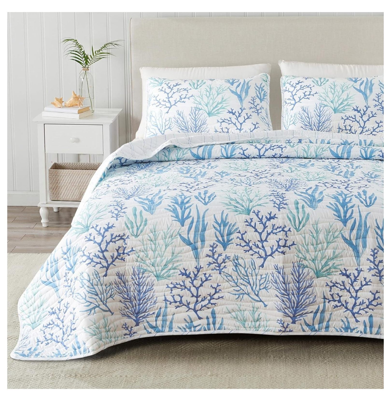 Full/Queen Coastal Quilt Bedding Set, Summer Quilt with Shams, Beach 3 ...