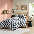 thumbnail image 1 of Full/Queen Comforter Set, 2 Shams and 2 Throw Pillows, 5 Pieces Checkered Print All Season Warmth, Black+ White, 1 of 9