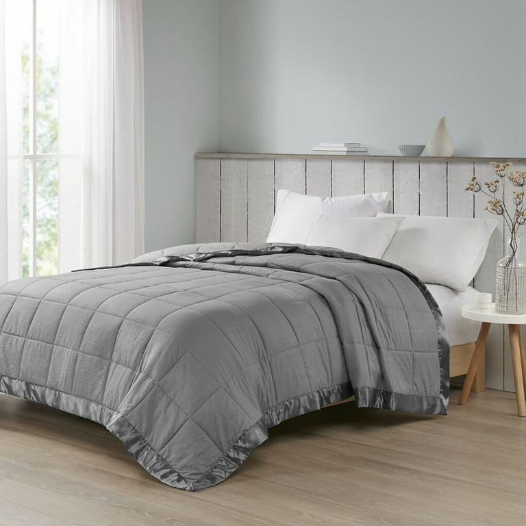 Full Queen Down Alternative Blanket with Satin Trim Soft Lightweight Bed Blanket For All Season Oversized Breathable Blanket for Home Charcoal Walmart