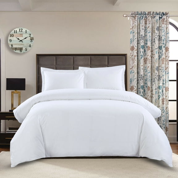 Full/Queen Duvet Cover Set White Color - Egyptian Cotton 400-Thread Count, Zipper Closure Corner Ties, 1 Duvet Cover and 2 Matching Pillow Shams