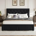 thumbnail image 1 of Full/Queen/King Size Bed Frame with 2 Storage Drawers, Vintage Velvet Upholstered Bedframe with Wooden Slat Support and Button Tufted Wingback Headboard, No Box Spring Needed, Noise Free, 1 of 8