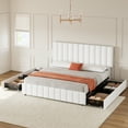 thumbnail image 1 of Full/Queen/King Size Bed Frame with 4 Storage Drawers and Adjustable Headboard, Upholstered Platform Bed Frame with Wooden Slats Support, No Box Spring Needed, 1 of 9