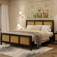 thumbnail image 1 of Full/Queen/King Size Bed Frame with Headboard, Bohemian Rattan Platform Bed Frame with Strong Metal Slats Support, No Box Spring Needed, Noise-Free Design, 1 of 7