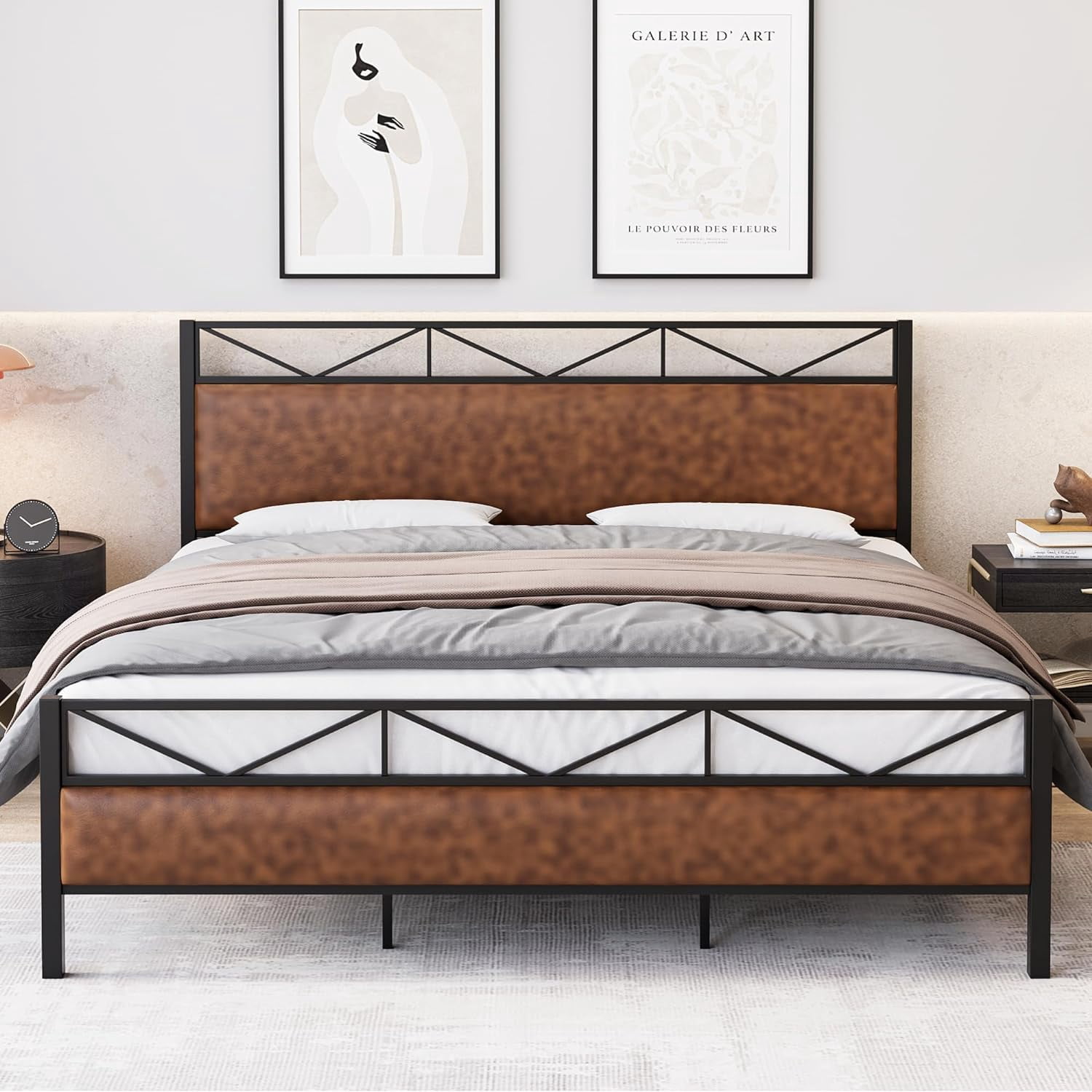 Full/Queen/King Size Bed Frame with PU Leather Headboard＆Footboard