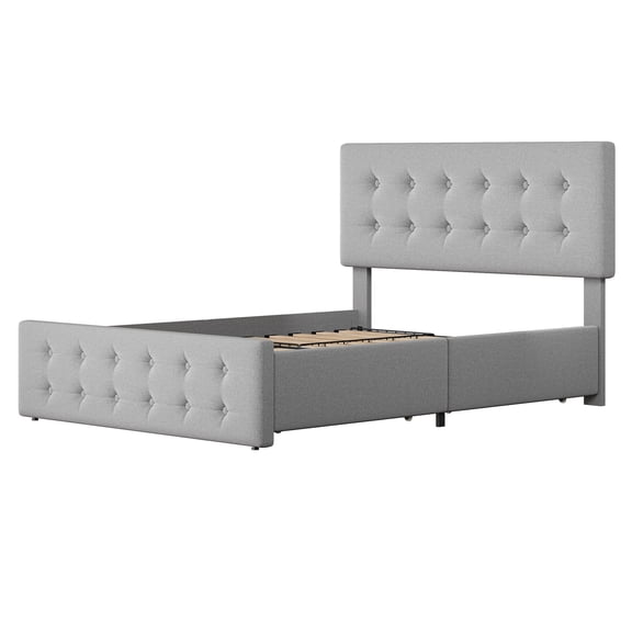 Full/Queen/King Size Upholstered Platform Bed Frame - Adjustable Headboard & 4 Storage Drawers, Button Tufted Design, No Box Spring Needed