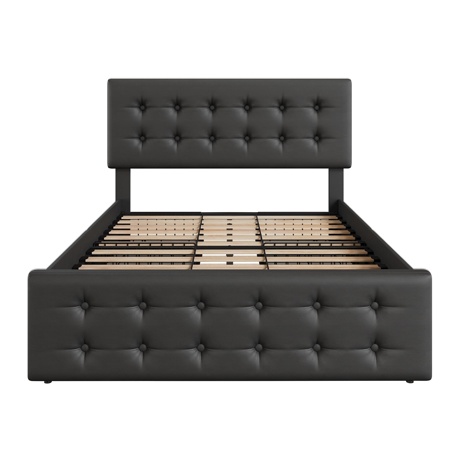 Full/Queen/King Size Upholstered Platform Bed Frame - Adjustable Headboard & 4 Storage Drawers, Button Tufted Design, No Box Spring Needed