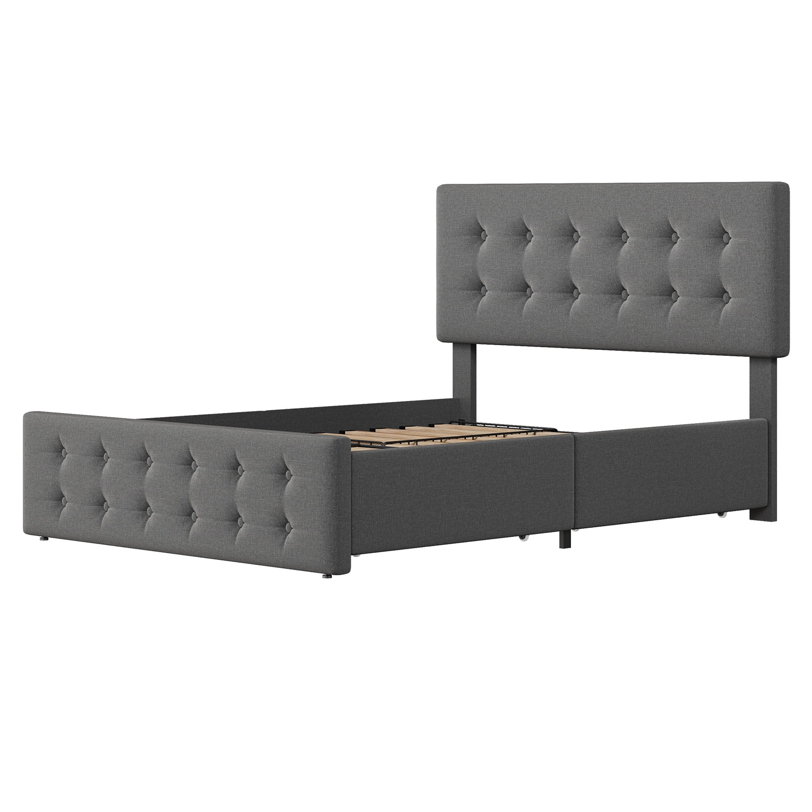 Full/Queen/King Size Upholstered Platform Bed Frame - Adjustable Headboard & 4 Storage Drawers, Button Tufted Design, No Box Spring Needed