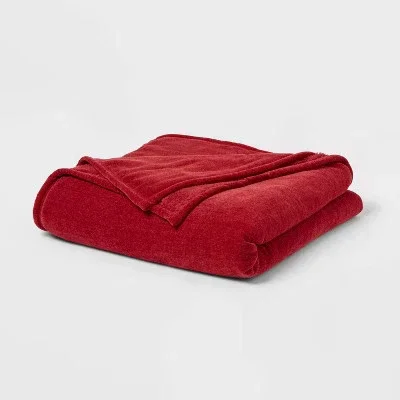 Full/Queen Knit Chenille Reverse Faux Fur Blanket Red - Threshold