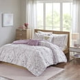 thumbnail image 1 of Full/Queen Plum Metallic Pintucked Comforter Set, Glamorous Polyester Bedding Set with 2 Shams & Decorative Pillows, 1 of 15