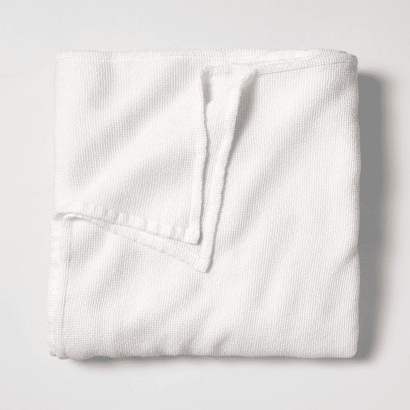 Full/Queen Micro Waffle Bed Blanket, Woven Lyocell Cotton Blend Bedding, 200 Thread Count, Year-Round, White