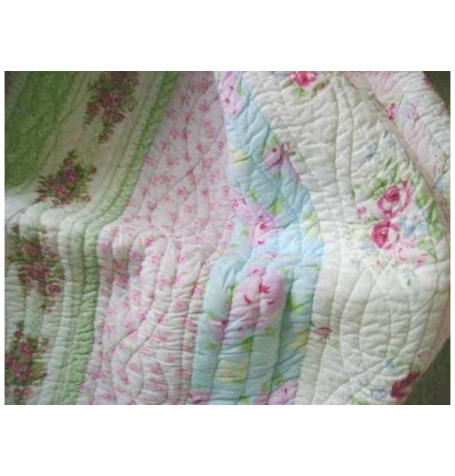 Full White Cotton Shabby Chic Vintage Quilt Set