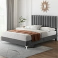 thumbnail image 1 of Full/Queen Size Bed Frame with Velvet Upholstered Headboard and Strong Wooden Slats,No Box Spring Needed, Noise-Free, Easy Assembly, 1 of 9