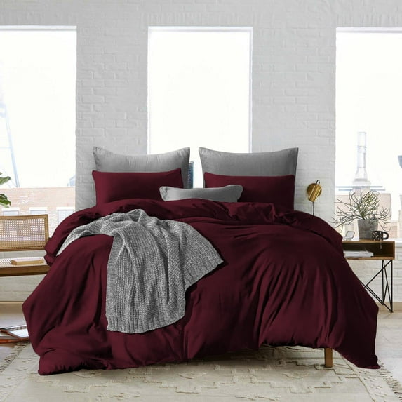 Full/Queen Size Duvet Covers Egyptian Cotton 600 Thread Count Soft and Smooth All Season Duvet Cover 3 Piece (1 Duvet Cover + 2 Pillow Cases) Wine Solid with Zipper Closure