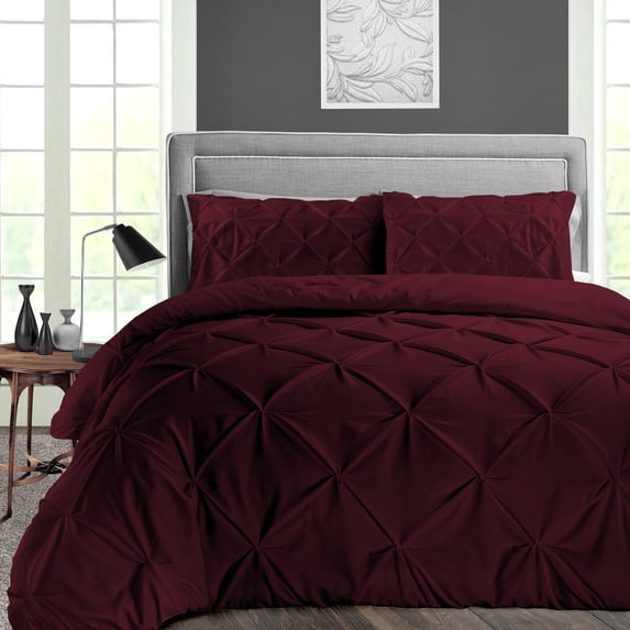 Full/Queen Size Microfiber Duvet Cover Pinch Ultra Soft & Breathable 3 Piece Luxury Soft Wrinkle Free Cooling Sheet (1 Duvet Cover with 2 Pillowcases, Wine)
