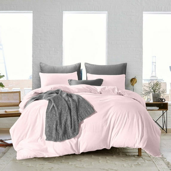 Full/Queen Size Microfiber Duvet Cover Solid Ultra Soft & Breathable 3 Piece Luxury Soft Wrinkle Free Cooling Sheet (1 Duvet Cover with 2 Pillowcases, Pink)