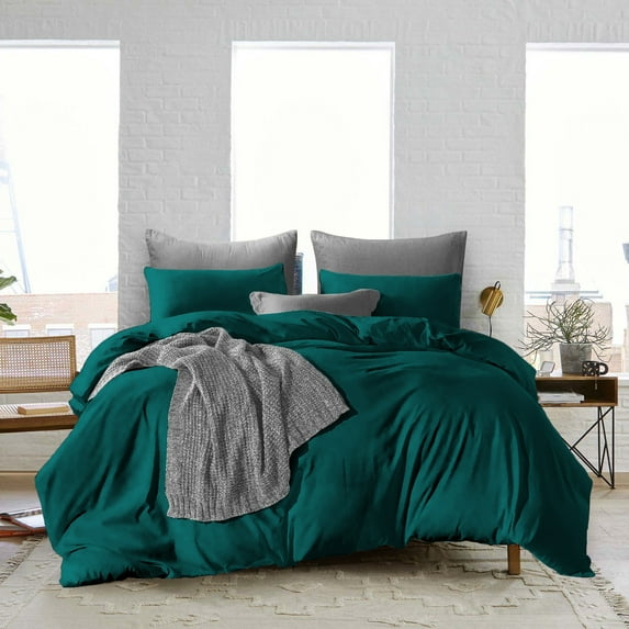 Full/Queen Size Microfiber Duvet Cover Solid Ultra Soft & Breathable 3 Piece Luxury Soft Wrinkle Free Cooling Sheet (1 Duvet Cover with 2 Pillowcases, Teal)