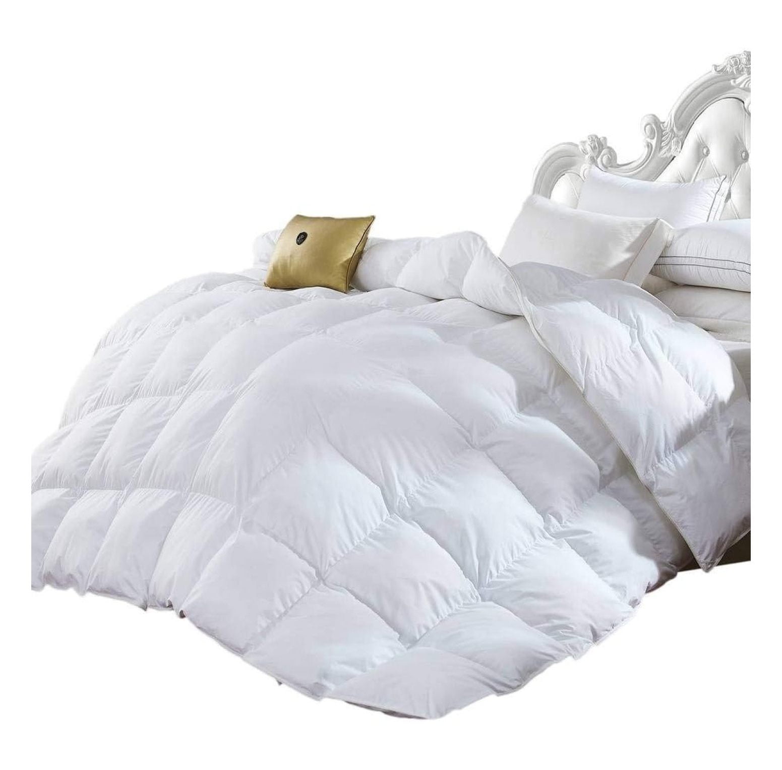 Full/Queen Size Siberian 1000 Thread Count Goose Down Alternative Comforter Solid White, 100% Egyptian Cotton 750FP, 50Oz