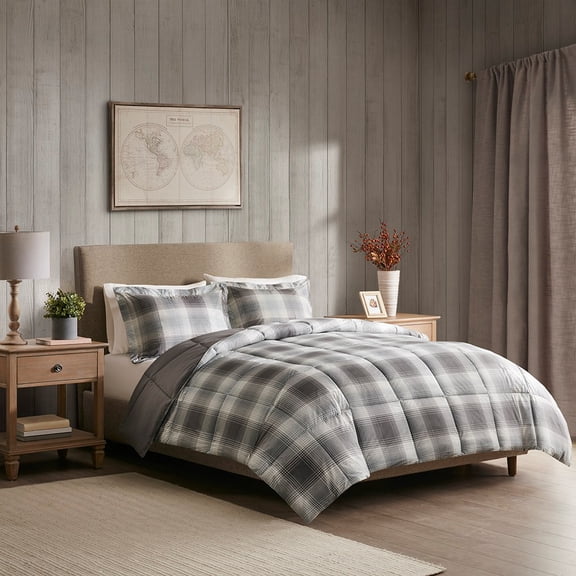 86"X86" Plaid Down Alternative Comforter Set - Full/Queen Grey Softspun Microfiber Mini Set