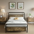 thumbnail image 1 of Full/QueenKing Size Metal Bed Frame with Wood Headboard & Footboard, Heavy Duty Platform Bed Frame with 14" Under-Bed Storage, Metal Slats Support, Noise-Free, No Box Spring Needed, Rustic Brown, 1 of 3