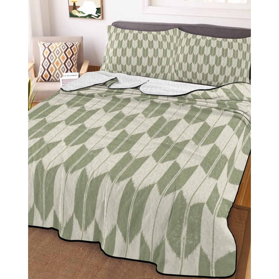 Full Quilt Bedding Set, Abstract Arrow Weave Lightweight Coverlet Summer Comforter Set Soft Microfiber Bedspread, Repeating Shapes Geometric Art 3 Piece Quilt Set with 2 Pillow Shams All Seasons Use