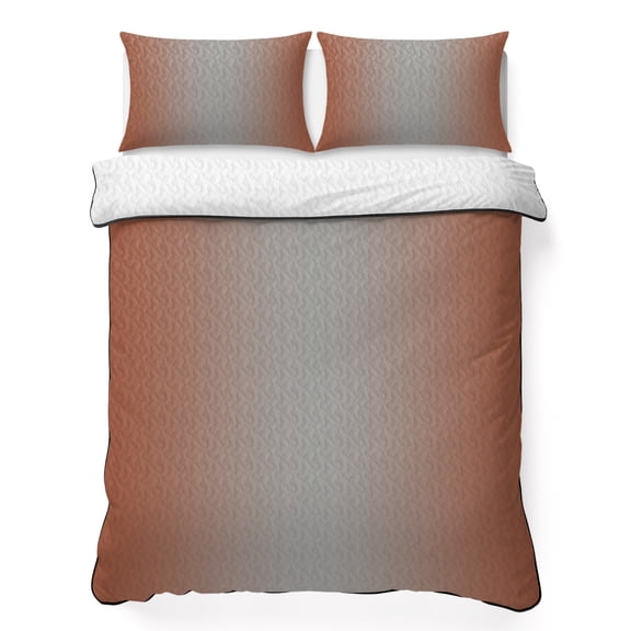 Full Quilt Bedding Set, Abstract Ombre Art Orange Gray Soft Microfiber Summer Bedspread Coverlet with 2 Pillow Shams for All Season, Minimalist Color Gradient Breathable Bedding Set for Hot Sleepers