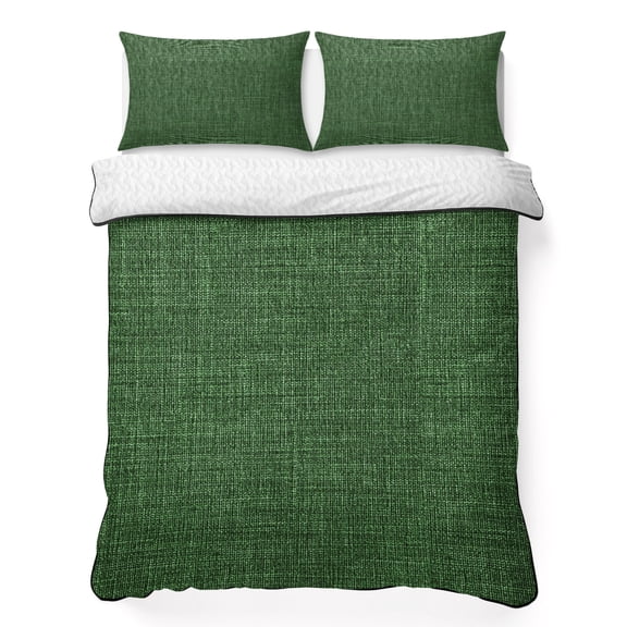 Full Quilt Bedding Set, Farm Dark Green Burlap Linen Soft Microfiber Summer Bedspread Coverlet with 2 Pillow Shams for All Season, Vintage Flax Breathable Bedding Set for Hot Sleepers