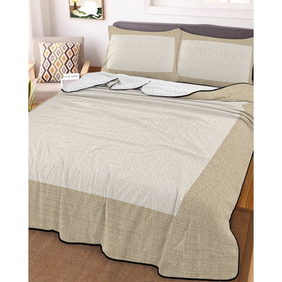 Full Quilt Bedding Set, Farmhouse Vintage Pastoral Style Burlap Texture Lightweight Coverlet Summer Comforter Set Soft Microfiber Bedspread, Retro Linen 3 Piece Quilt Set with 2 Pillow Shams