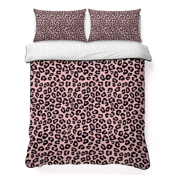 Full Quilt Bedding Set, Pink Leopard Pattern Soft Microfiber Summer Bedspread Coverlet with 2 Pillow Shams for All Season, Farmhouse Animal Print Theme Breathable Bedding Set for Hot Sleepers